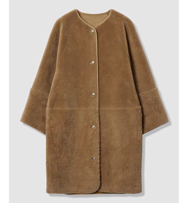 allureville「ツーブロッキングボアコート」|ノーカラーコート|