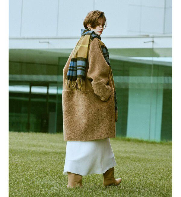 allureville「ツーブロッキングボアコート」|ノーカラーコート|