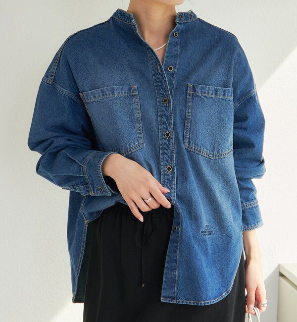  「デニムバンドカラーシャツ」|シャツ・ブラウス|
