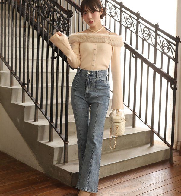  「後ろ刺繍美脚ストレッチフレアデニム」|その他|