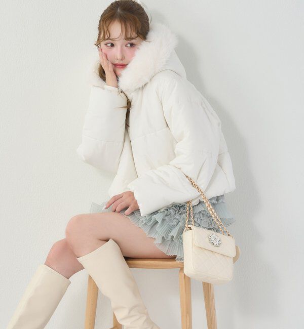  「ファー付きショートフェイクダウン」|ダッフルコート|