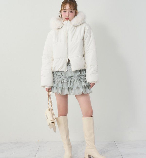  「ファー付きショートフェイクダウン」|ダッフルコート|