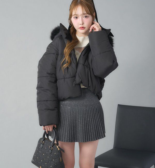  「ファー付きショートフェイクダウン」|ダッフルコート|