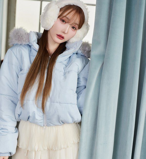  「ファー付きショートフェイクダウン」|ダッフルコート|