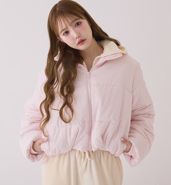  「ファー付きショートフェイクダウン」|ダッフルコート|