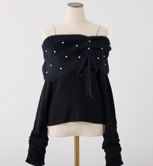  「パール&times;ビジューオフショルニット」|ニット・セーター|