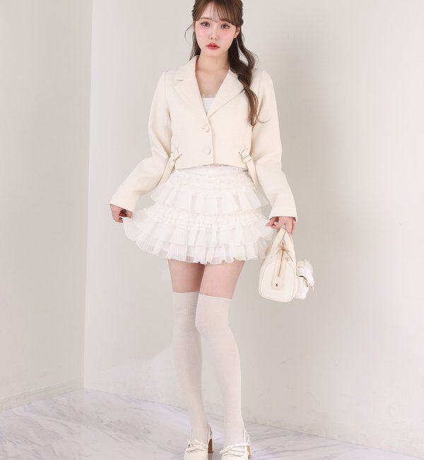  「サイドベルトツイードショートジャケット」|ダウンベスト・ベスト|