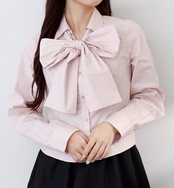  「【リボン取り外し可能】フロントギャザーボウタイシャツ」|シャツ・ブラウス|