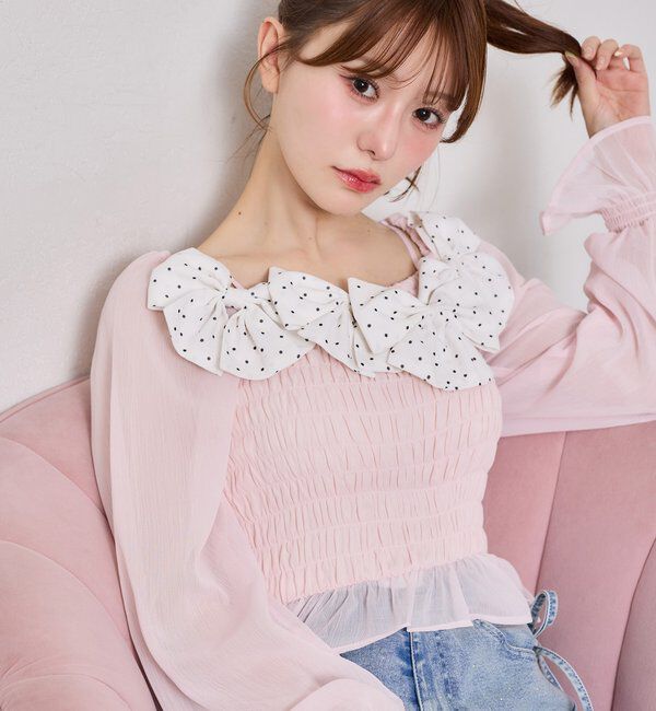 「シャーリングリボンブラウス」|シャツ・ブラウス|