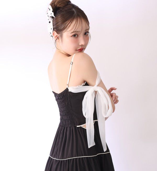  「【SMサイズ展開あり】サイドカットリボンロングキャミワンピ」|ワンピース|