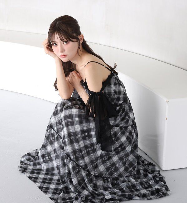  「【SMサイズ展開あり】サイドカットリボンロングキャミワンピ」|ワンピース|