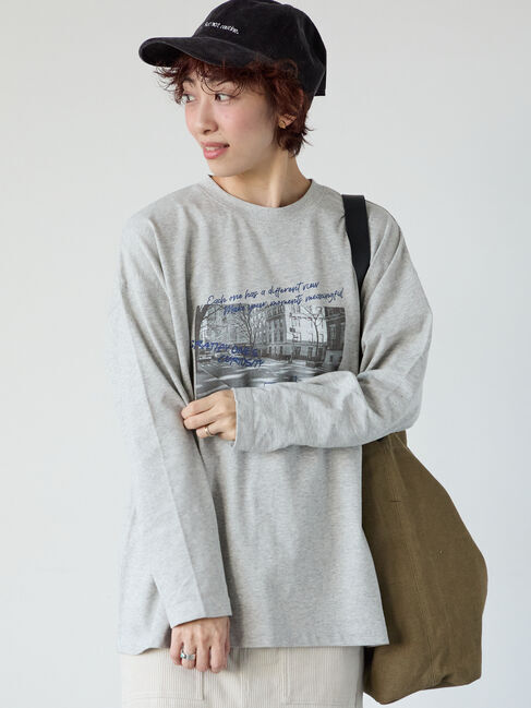 Lugnoncure「フォトプリントロングTシャツ」|Tシャツ・カットソー|グレー