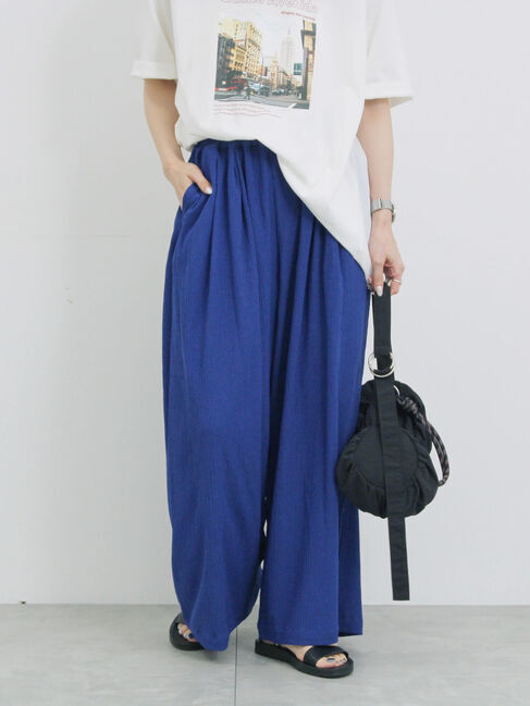 Samansa Mos2 blue「楊柳ハイウエストパンツ」|その他|