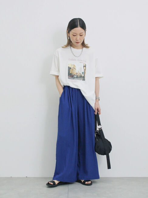 Samansa Mos2 blue「楊柳ハイウエストパンツ」|その他|