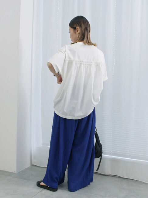 Samansa Mos2 blue「楊柳ハイウエストパンツ」|その他|