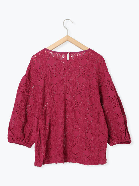 Samansa Mos2 blue「花ジャガード7分袖プルオーバー」|Tシャツ・カットソー|