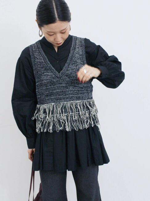 Samansa Mos2 blue「フリンジニットベスト」|ニット・セーター|