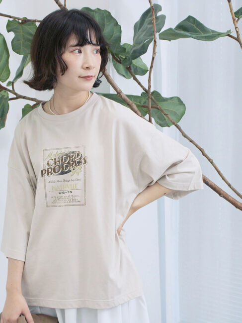 Samansa Mos2 blue「ヴィンテージ風プリントTシャツ」|Tシャツ・カットソー|