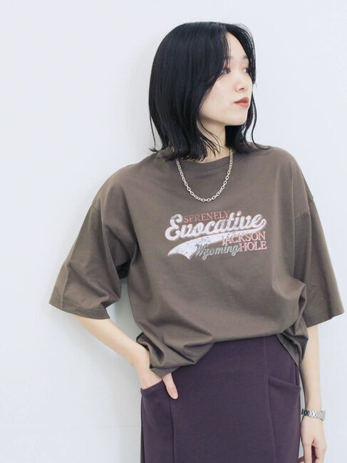 Samansa Mos2 blue「ヴィンテージ風プリントTシャツ」|Tシャツ・カットソー|