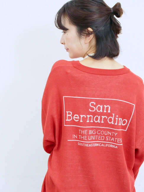 Samansa Mos2 blue「アソートロゴジャガードニットプルオーバー」|ニット・セーター|