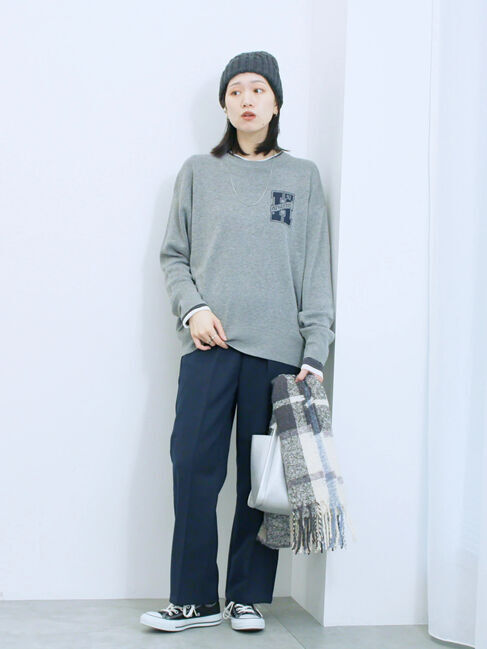 Samansa Mos2 blue「アソートロゴジャガードニットプルオーバー」|ニット・セーター|