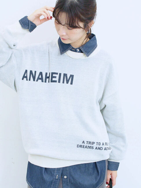 Samansa Mos2 blue「アソートロゴジャガードニットプルオーバー」|ニット・セーター|