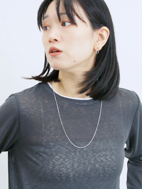 Samansa Mos2 blue「レイヤード風ロンT」|Tシャツ・カットソー|