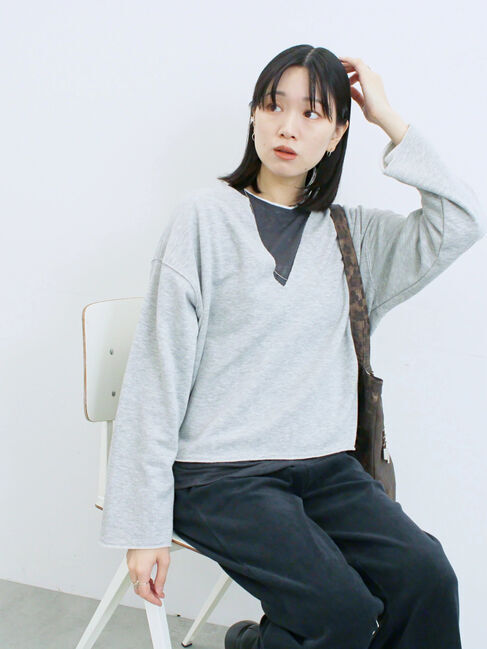 Samansa Mos2 blue「レイヤード風ロンT」|Tシャツ・カットソー|