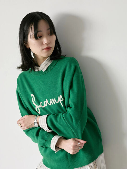 Samansa Mos2 blue「【Hug knit】ロゴプルオーバー」|ニット・セーター|