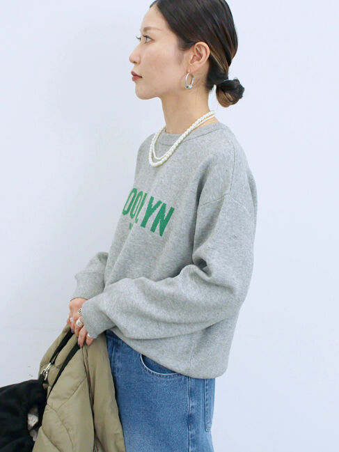 Samansa Mos2 blue「【Hug knit】ロゴプルオーバー」|ニット・セーター|