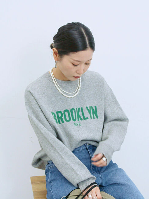 Samansa Mos2 blue「【Hug knit】ロゴプルオーバー」|ニット・セーター|