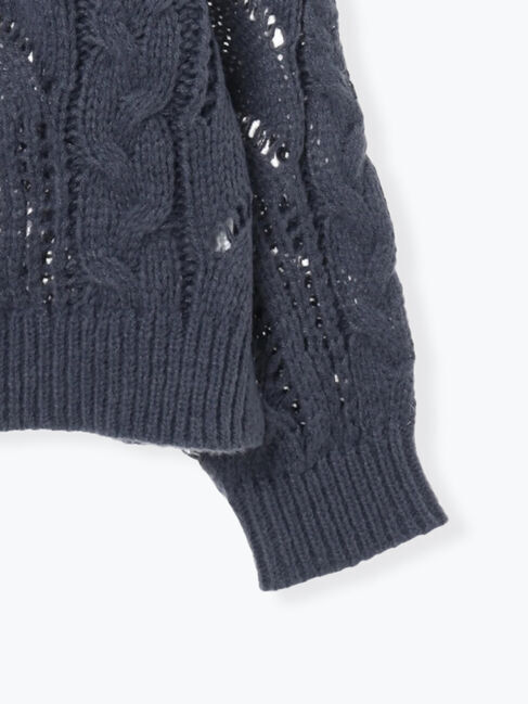 Samansa Mos2 blue「透かしケーブルニットプルオーバー」|ニット・セーター|