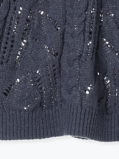 Samansa Mos2 blue「透かしケーブルニットプルオーバー」|ニット・セーター|