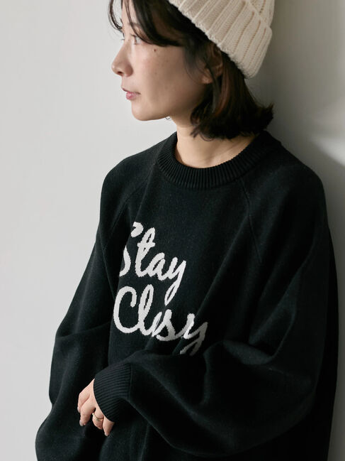 Samansa Mos2 blue「ロゴニットプルオーバー」|ニット・セーター|