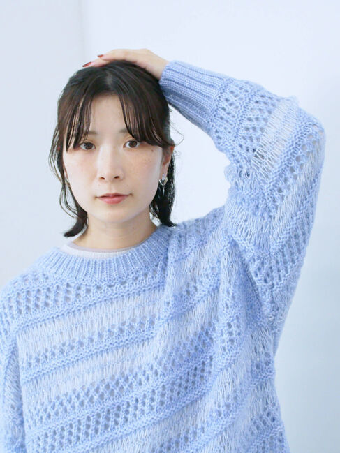 Samansa Mos2 blue「透かし柄ニットプルオーバー」|ニット・セーター|