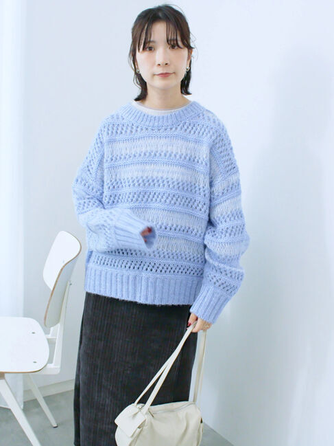 Samansa Mos2 blue「透かし柄ニットプルオーバー」|ニット・セーター|