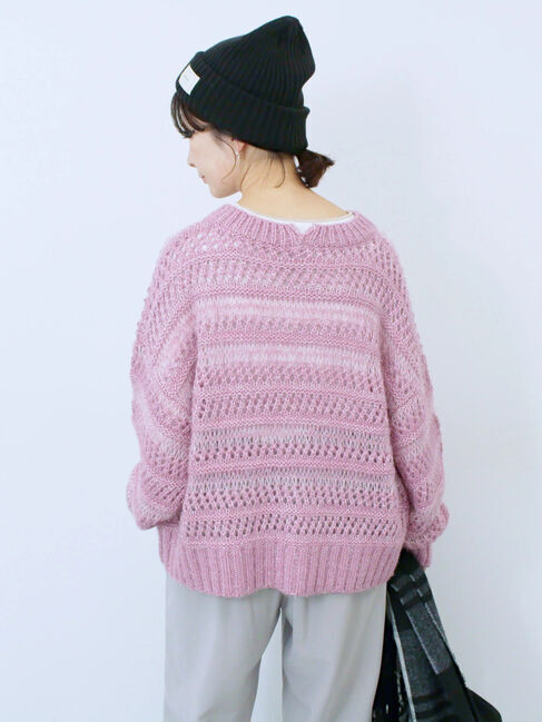 Samansa Mos2 blue「透かし柄ニットプルオーバー」|ニット・セーター|