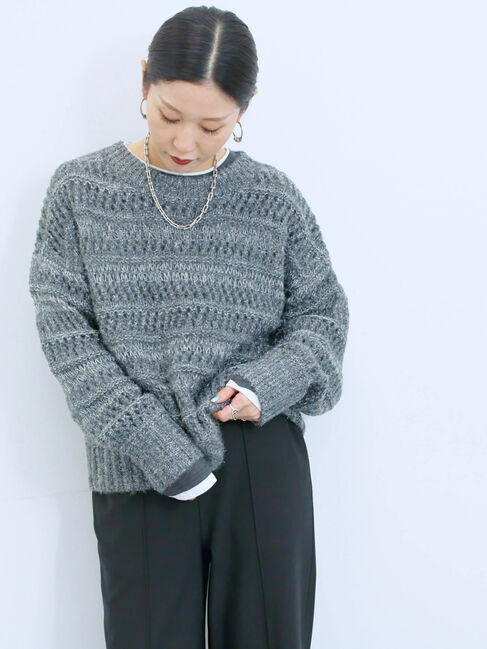 Samansa Mos2 blue「透かし柄ニットプルオーバー」|ニット・セーター|