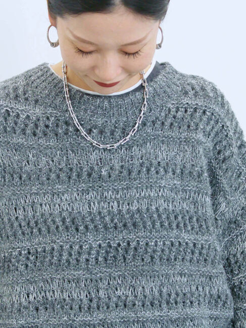 Samansa Mos2 blue「透かし柄ニットプルオーバー」|ニット・セーター|