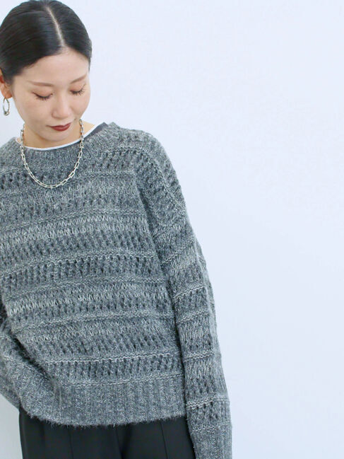 Samansa Mos2 blue「透かし柄ニットプルオーバー」|ニット・セーター|