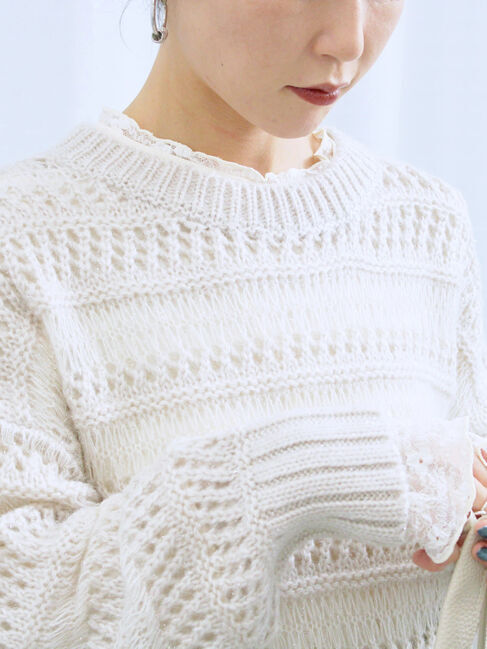 Samansa Mos2 blue「透かし柄ニットプルオーバー」|ニット・セーター|