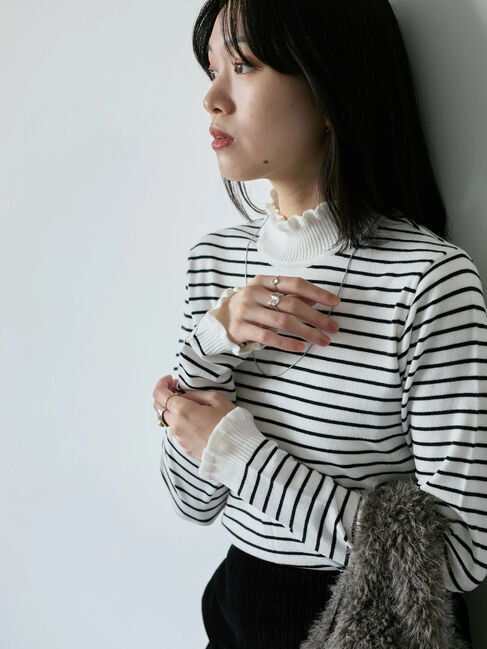 Samansa Mos2 blue「フリル衿ニットプルオーバー」|ニット・セーター|