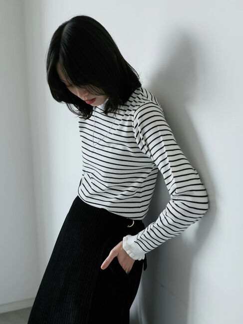 Samansa Mos2 blue「フリル衿ニットプルオーバー」|ニット・セーター|