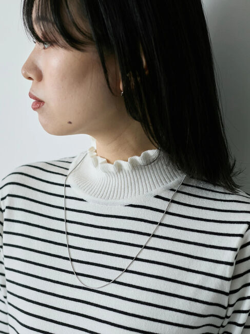 Samansa Mos2 blue「フリル衿ニットプルオーバー」|ニット・セーター|