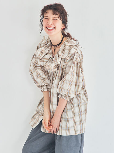 Samansa Mos2「フリルシアーブラウス」|シャツ・ブラウス|アイボリー