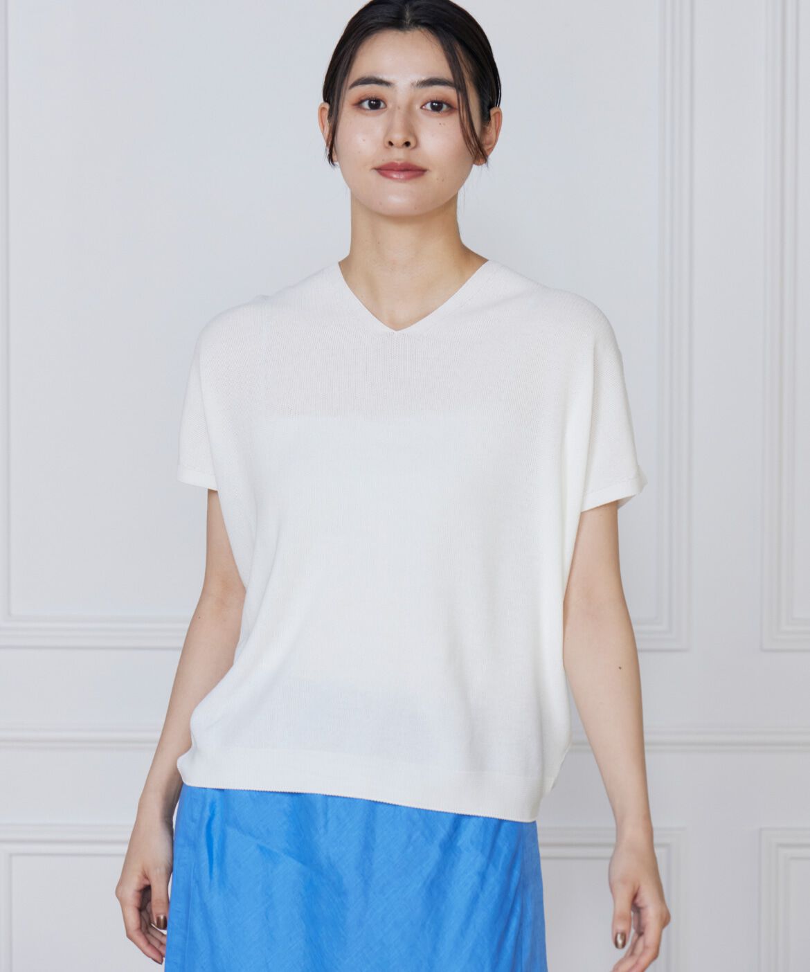 INED「《WEB限定》鹿の子編みVネックサマーニット《Cuoo》」|ニット・セーター|オフホワイト1