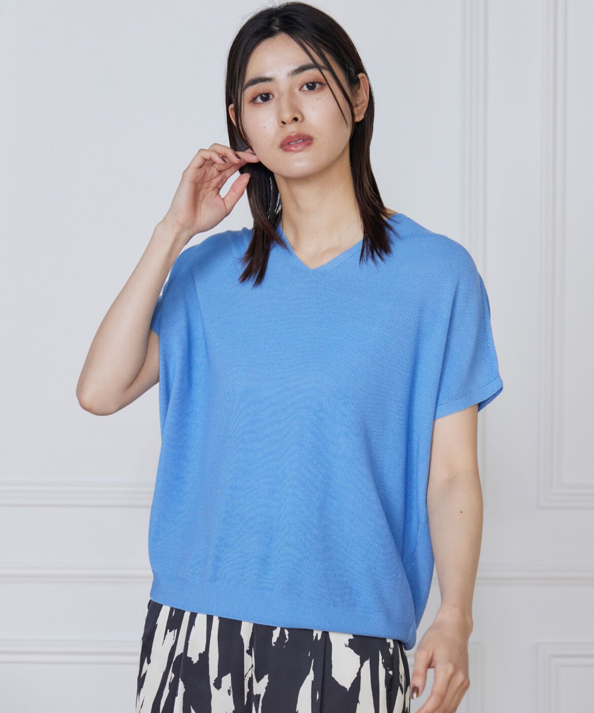 INED「《WEB限定》鹿の子編みVネックサマーニット《Cuoo》」|ニット・セーター|ブルー1