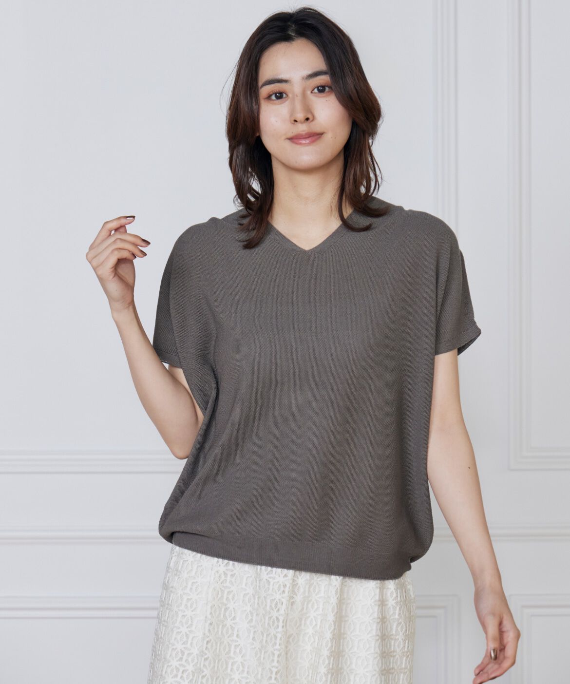 INED「《WEB限定》鹿の子編みVネックサマーニット《Cuoo》」|ニット・セーター|