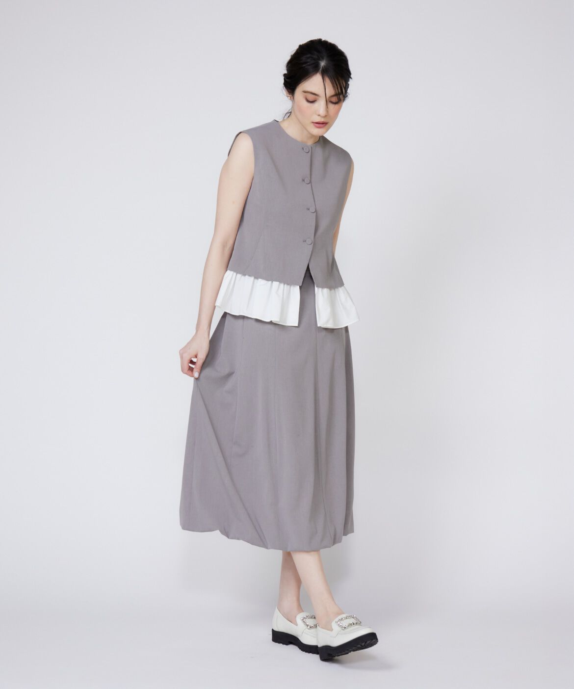 Maglie le cassetto「《大きいサイズ》異素材ドッキングジレ」|ダウンベスト・ベスト|