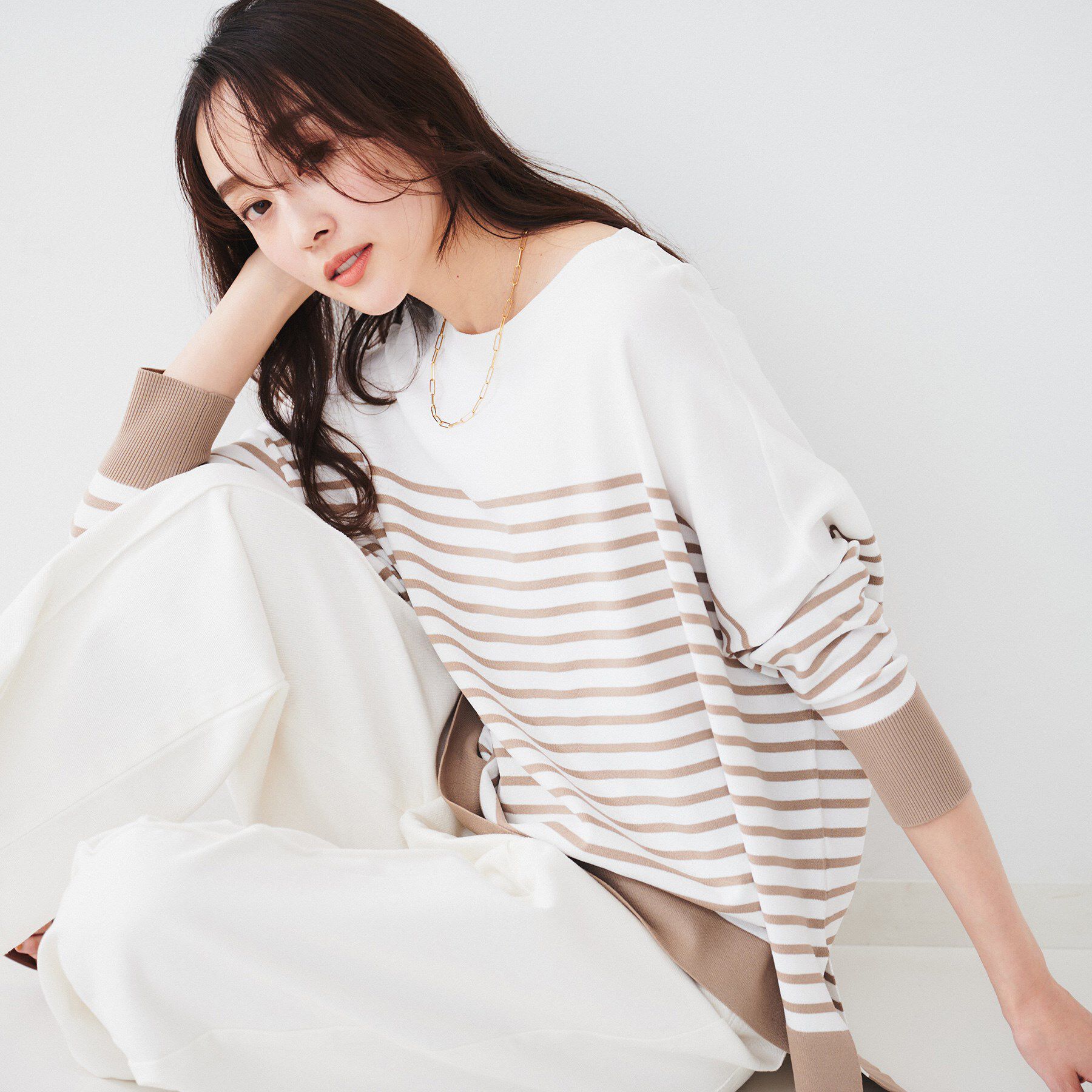 UNTITLED「【体型カバー/透けにくい】ワイドシルエットニット」|ニット・セーター|モカブラウン(342